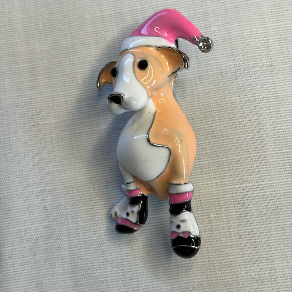 Christmas Hat Dog in Socks Pin Brooch Black or Tan Pup Dog Lover NWT - Picture 8 of 9